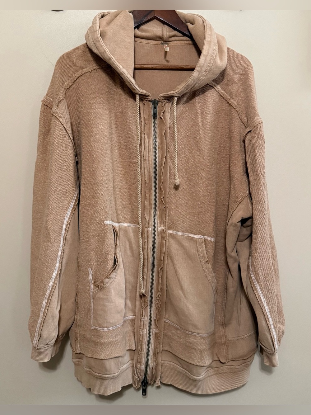 NWOT Free People Oversized Zip-Front Hooded Hoodie Sweatshirt Sz XS